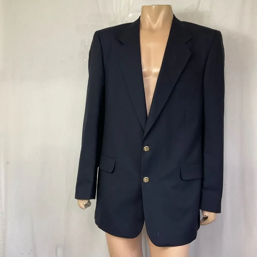 Dario Di Napoli Men's Navy Blue 100% Wool Two Button Blazer Jacket Size 44